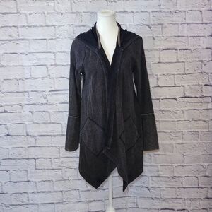 Paper Crane Women Waffle Knit Hooded Cardigan Charcoal Grunge Size M